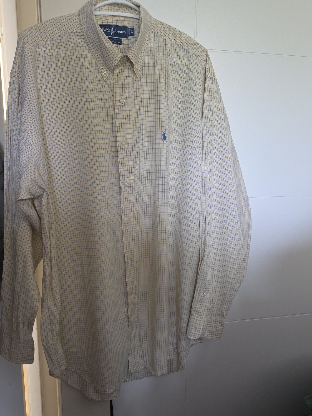 Ralph Lauren Light Beige and Blue Check Button-Down Shirt